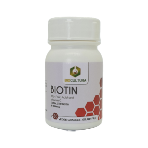 Biotin 10,000mcg Extra Strength capsules bottle - BioCultura