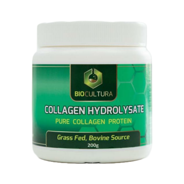 BioCultura Bovine Collagen Hydrolysate powder jar, 200g, grass-fed