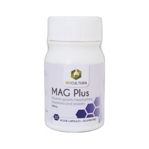 Mag Plus Magnesium Glycinate 500mg bottle, 30 veggie capsules - BioCultura