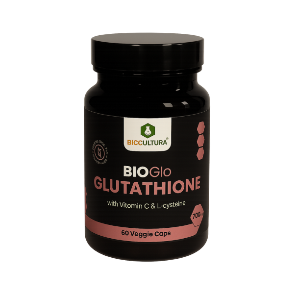 BioGlo Glutathione 700mg capsules bottle - BioCultura Halaal certified